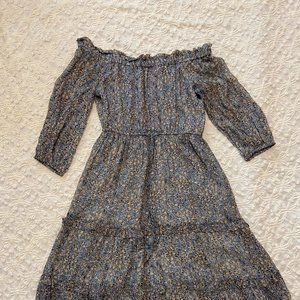 Anthropologie blue floral off shoulder midi dress